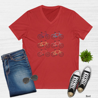 Women's Retro Multicolor Bikes V-Neck T-Shirt
