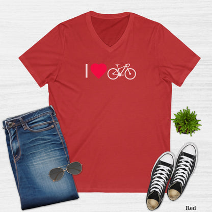 I Love Bikes Graphic Heart V-Neck T-Shirt for Women