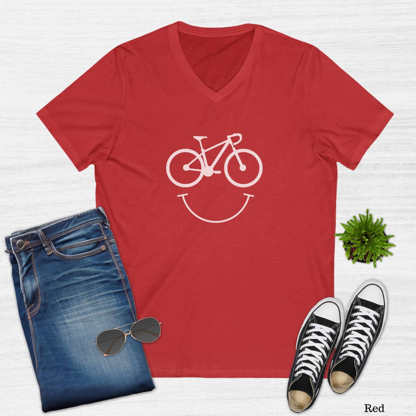 Happy Face Bike Smile V-Neck T-Shirt