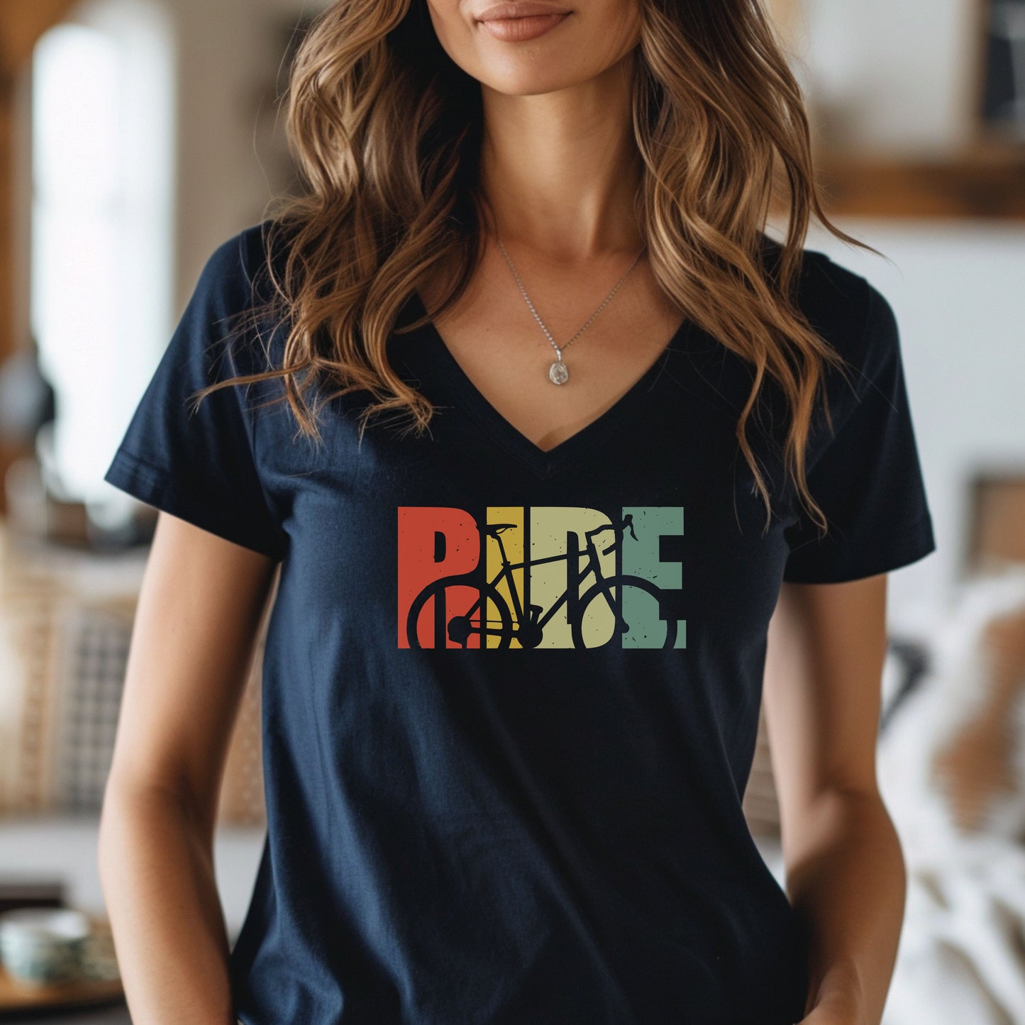 Retro Colors Bike V-Neck T-Shirt for Women