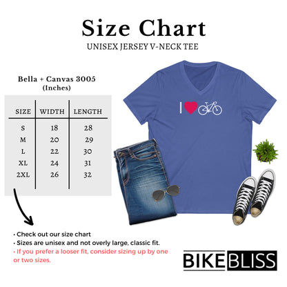 I Love Bikes Graphic Heart V-Neck T-Shirt for Women