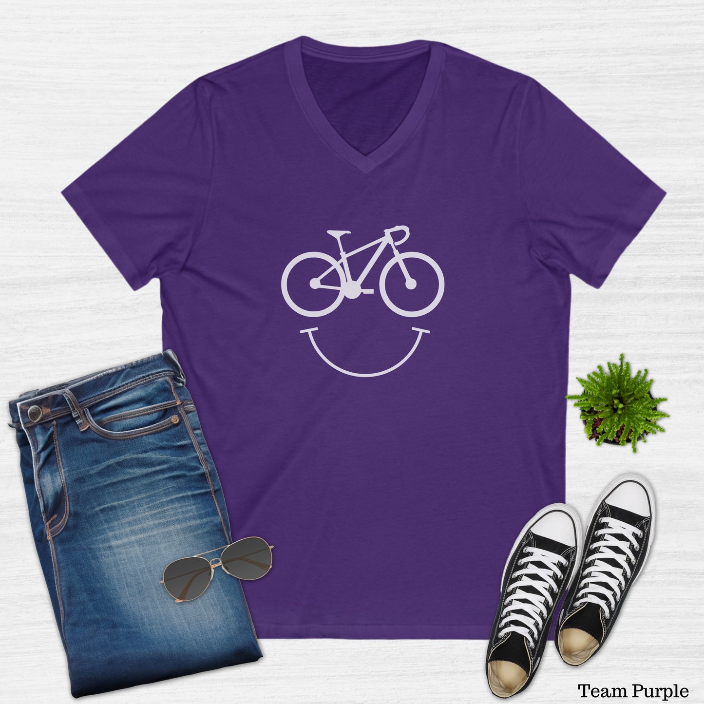 Happy Face Bike Smile V-Neck T-Shirt