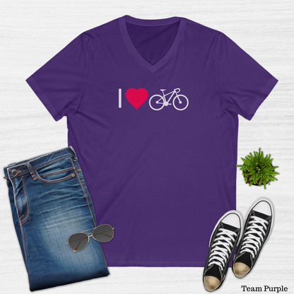 I Love Bikes Graphic Heart V-Neck T-Shirt for Women