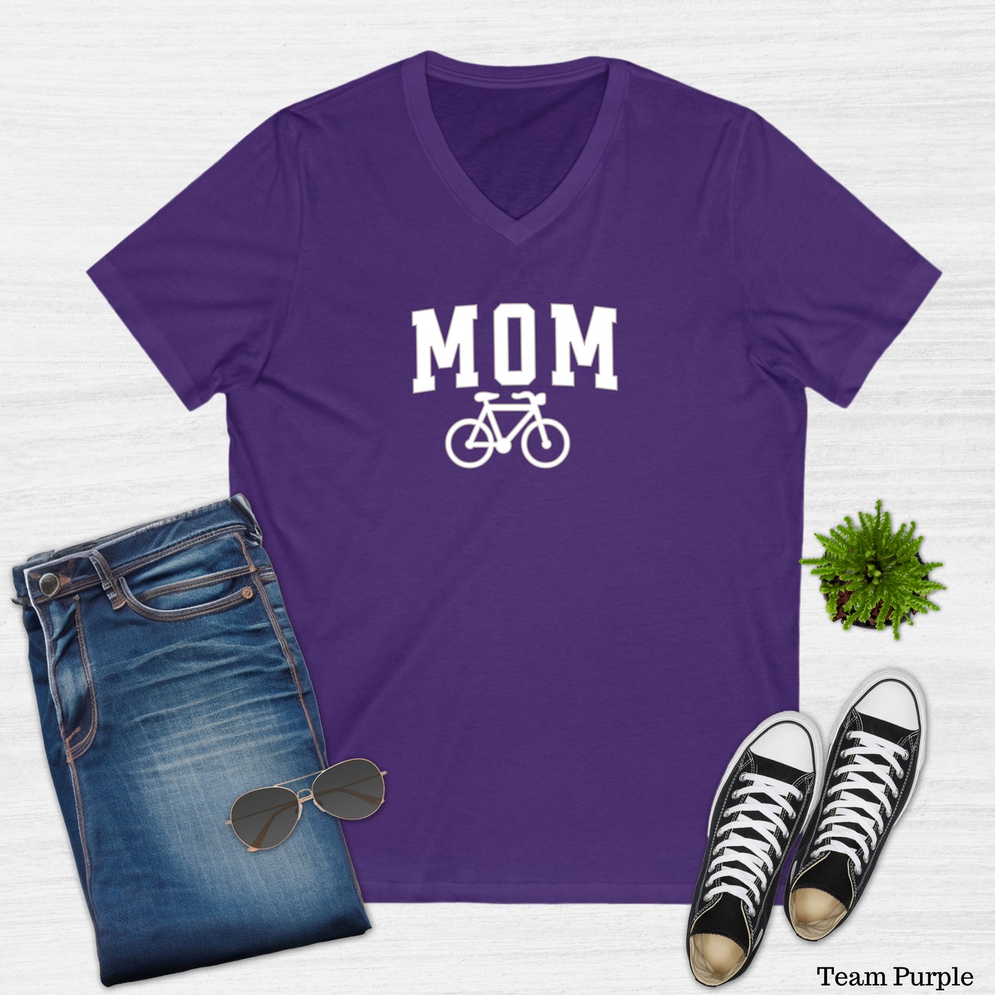 Mom Bicycle V-Neck T-Shirt