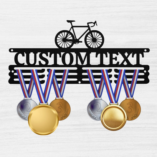 Personalized Medal Holder Display for Wall with Bicycle
