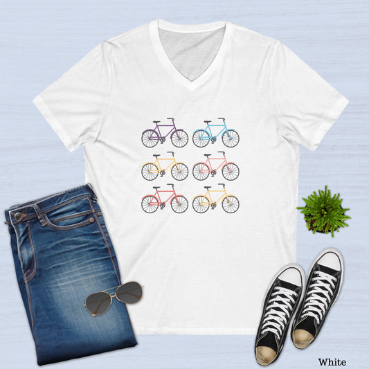 Women's Retro Multicolor Bikes V-Neck T-Shirt