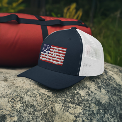 Bicycle and American Flag Embroidered Trucker Hat