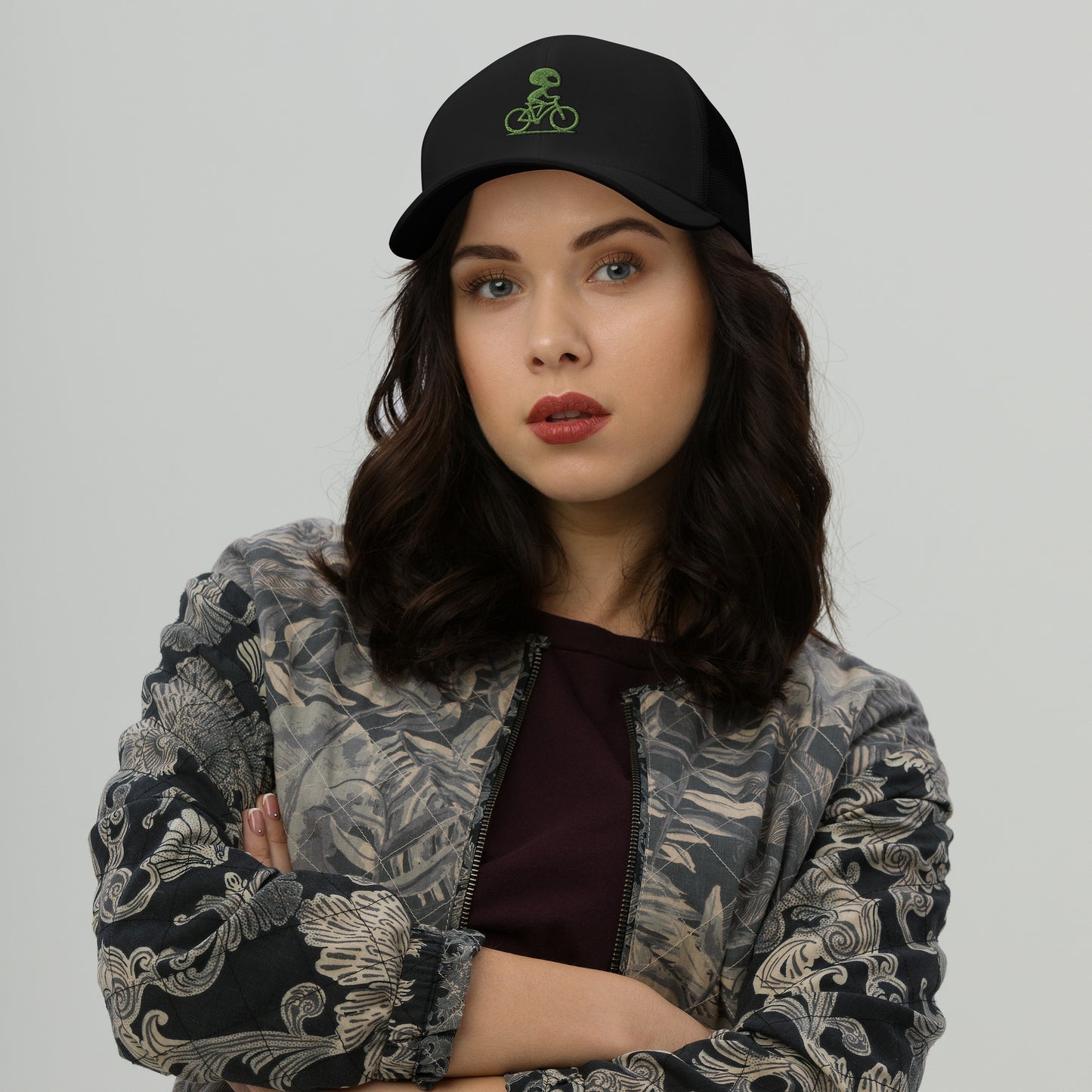 Alien and Bike Embroidered Trucker Hat