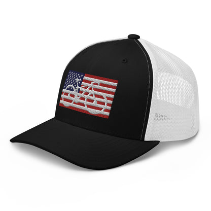 Bicycle and American Flag Embroidered Trucker Hat