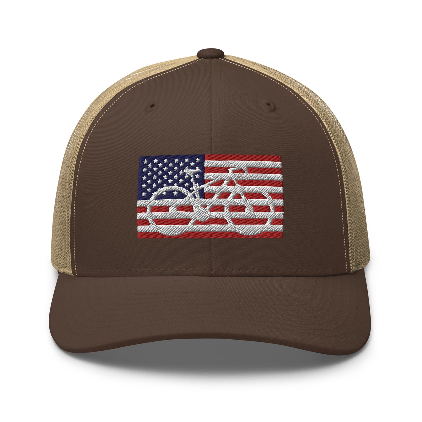 Bicycle and American Flag Embroidered Trucker Hat