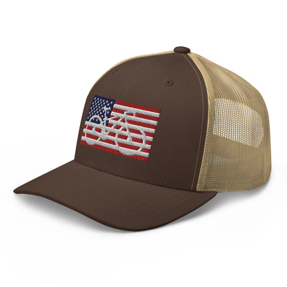 Bicycle and American Flag Embroidered Trucker Hat