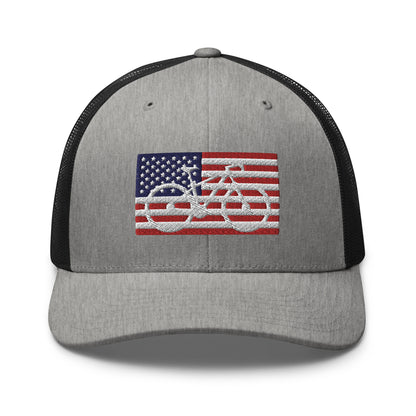 Bicycle and American Flag Embroidered Trucker Hat