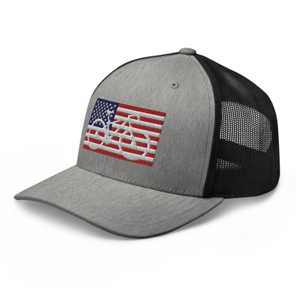 Bicycle and American Flag Embroidered Trucker Hat