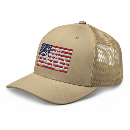 Bicycle and American Flag Embroidered Trucker Hat