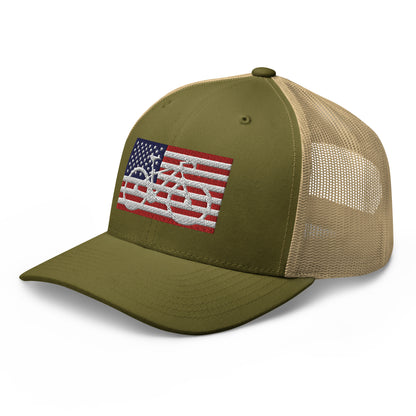 Bicycle and American Flag Embroidered Trucker Hat