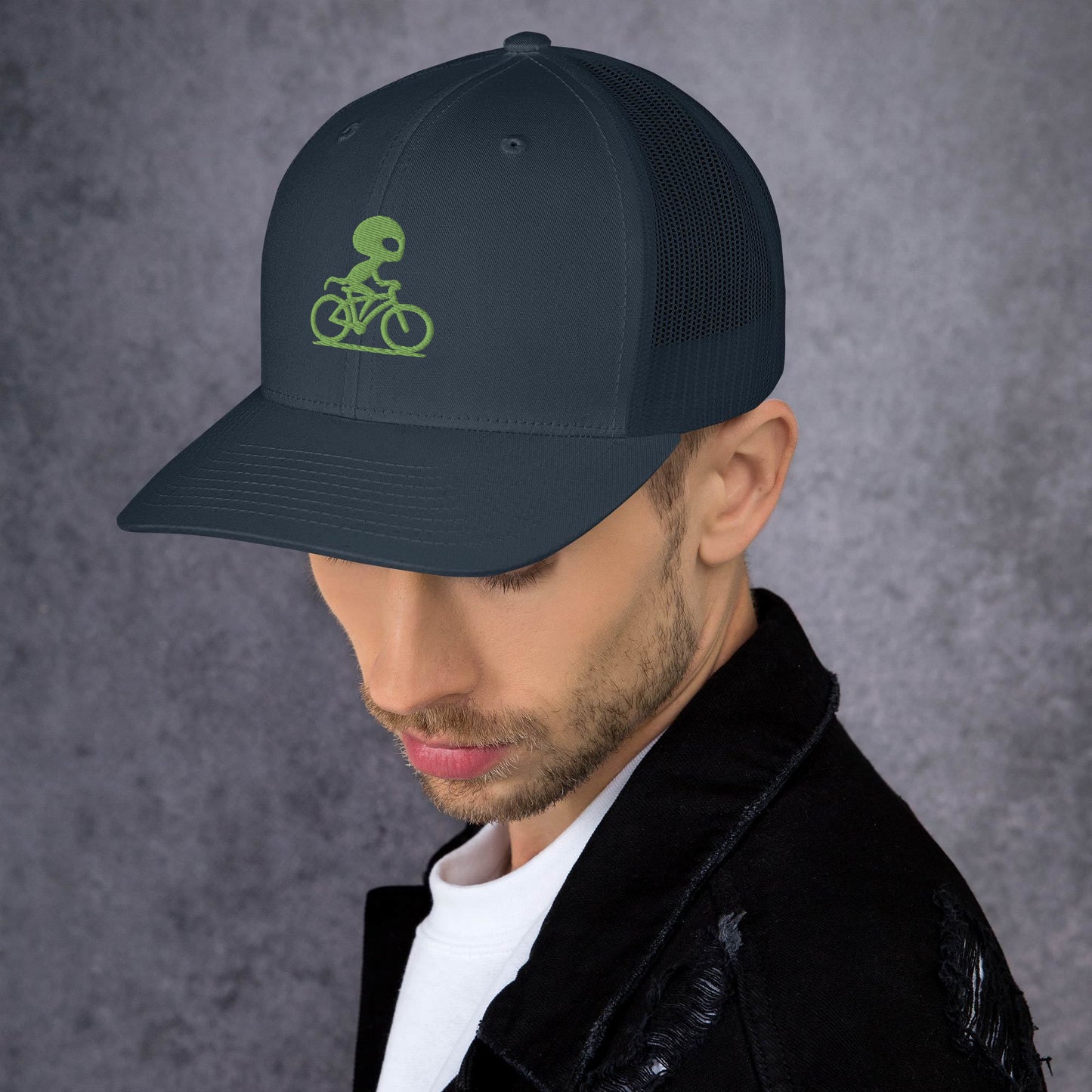 Alien and Bike Embroidered Trucker Hat