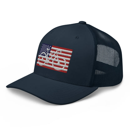 Bicycle and American Flag Embroidered Trucker Hat