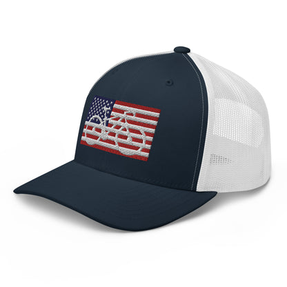 Bicycle and American Flag Embroidered Trucker Hat