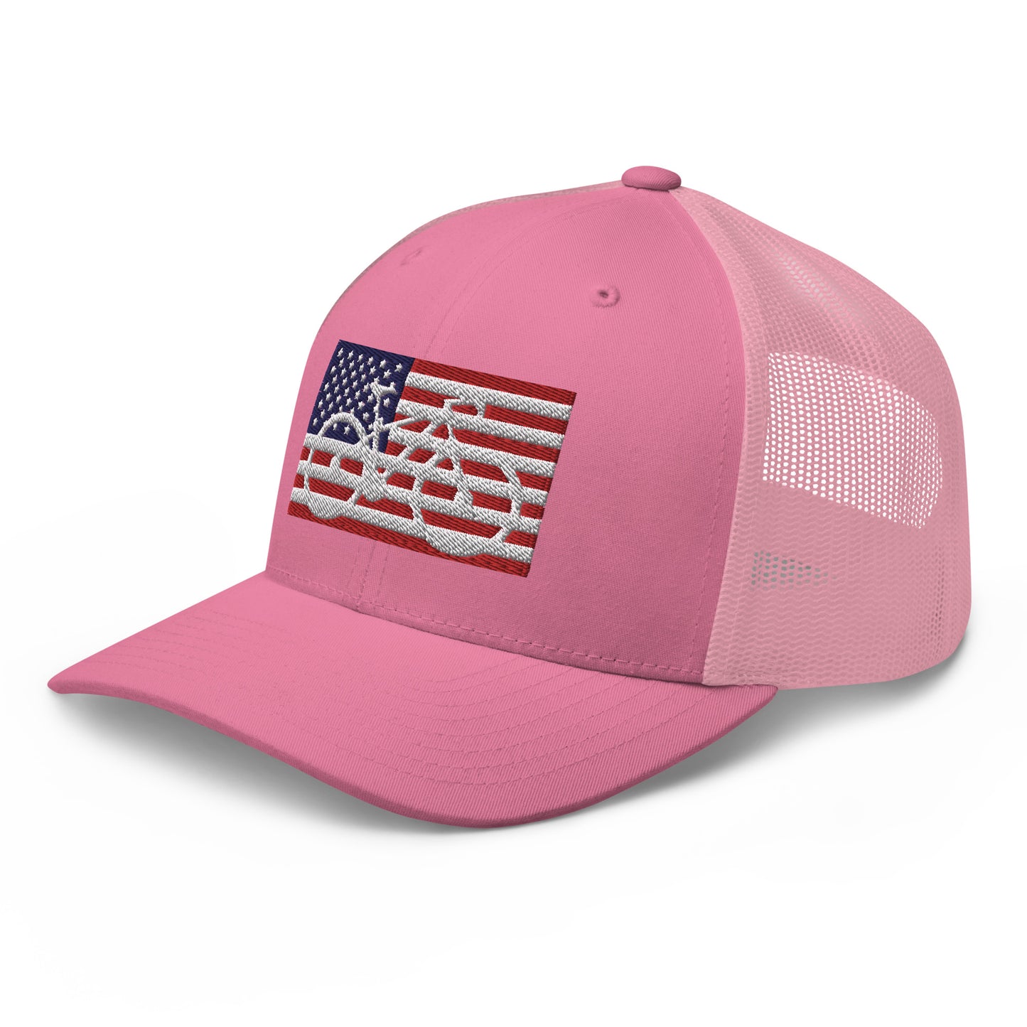 Bicycle and American Flag Embroidered Trucker Hat