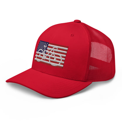 Bicycle and American Flag Embroidered Trucker Hat