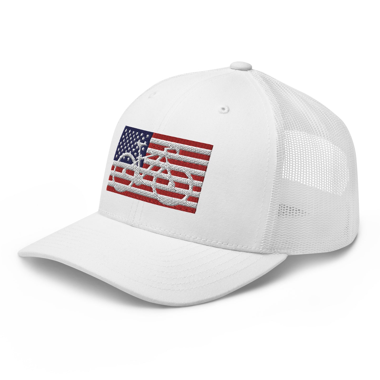 Bicycle and American Flag Embroidered Trucker Hat