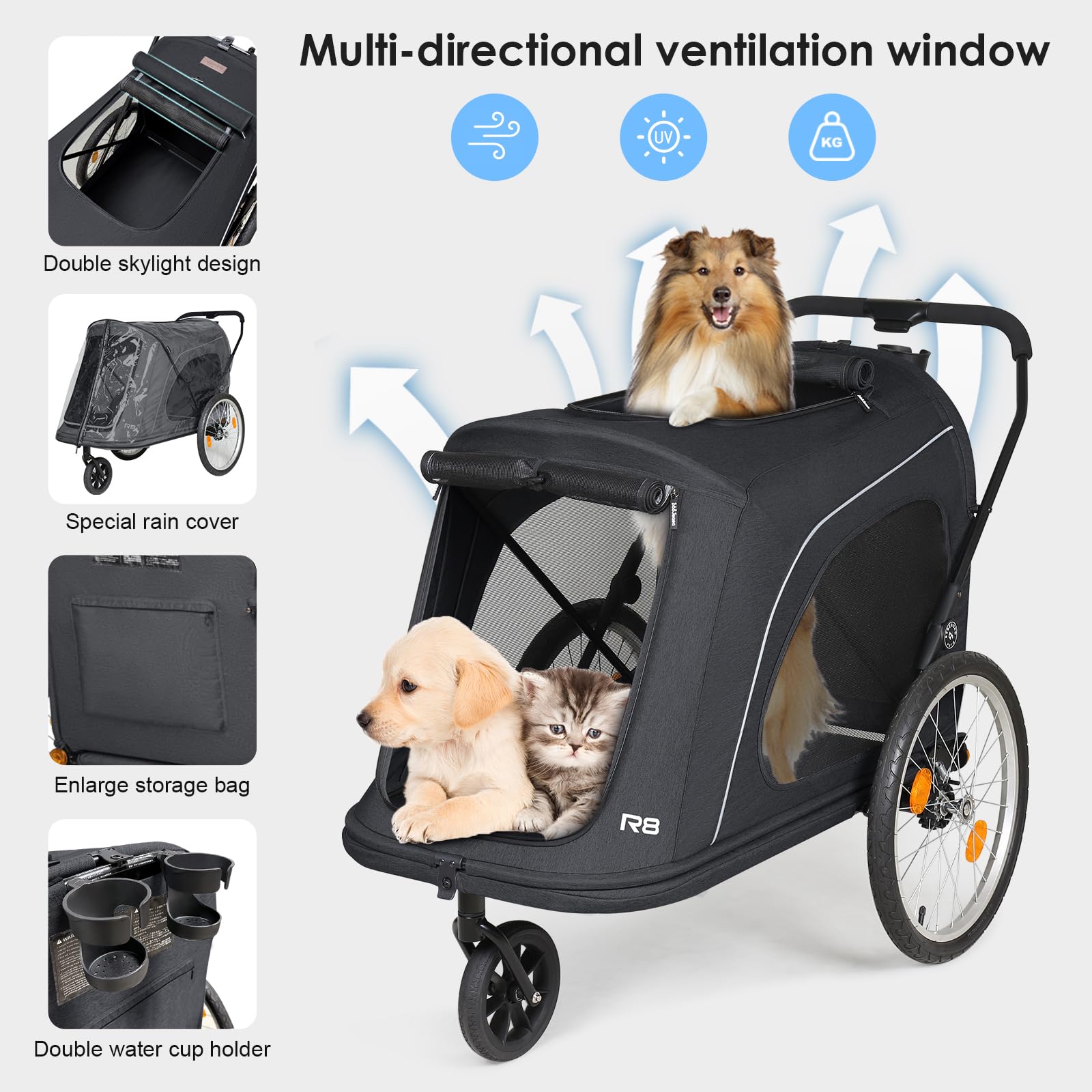 Beberoad Pets R8 Luxury Foldable Pet Stroller & Trailer 6