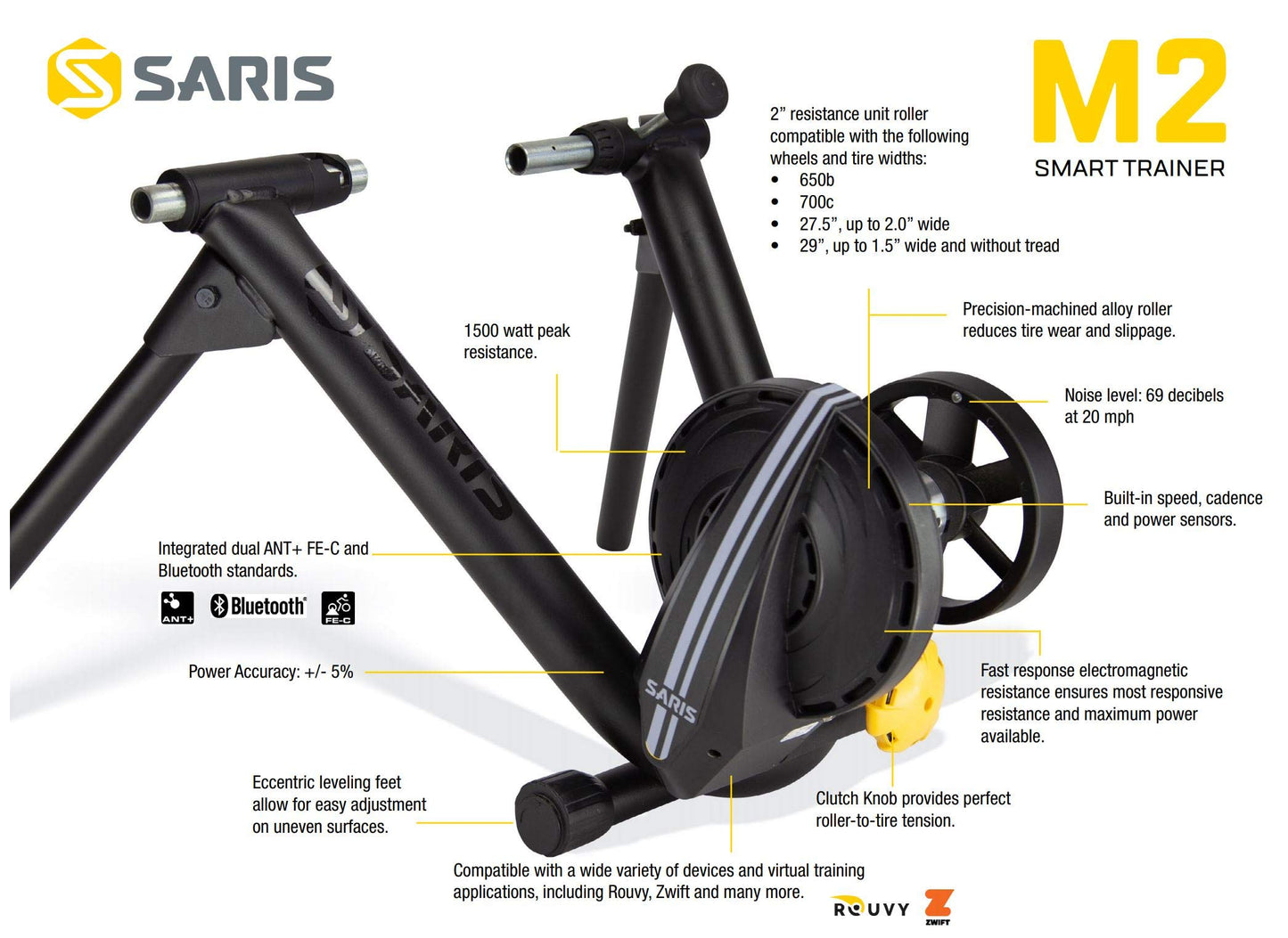 Saris M2 Smart Indoor Bike Trainer, Compatible with Zwift App, Black 2